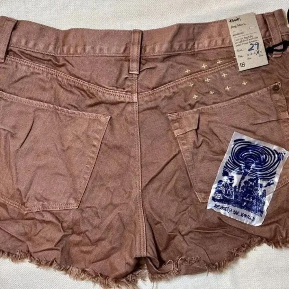 NWT KSUBI Jing Raw Hem Shorts Brown Fit: Low Rise Decorated side slit 29w Mauve